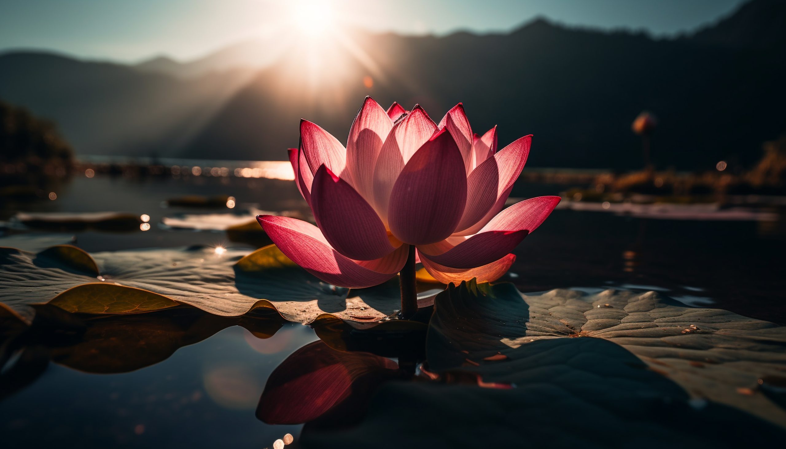 Lotus flower floating on tranquil pond water generated by artificial intelligence